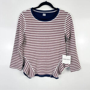NEW Three Dot Reversible Stripe Ruffle Sleeve Top Size Small